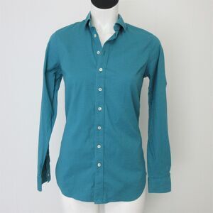 Southern Tide Plaid Cotton Shirt Womens Size 2 Gingham Green Teal Collar Preppy